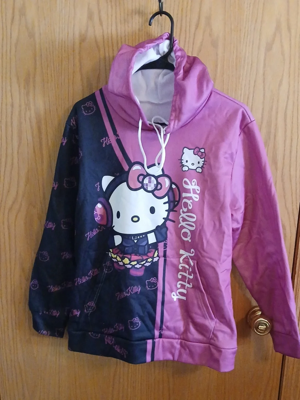 Hello Kitty Pink and Black Kids Hoodie with Graphic Front